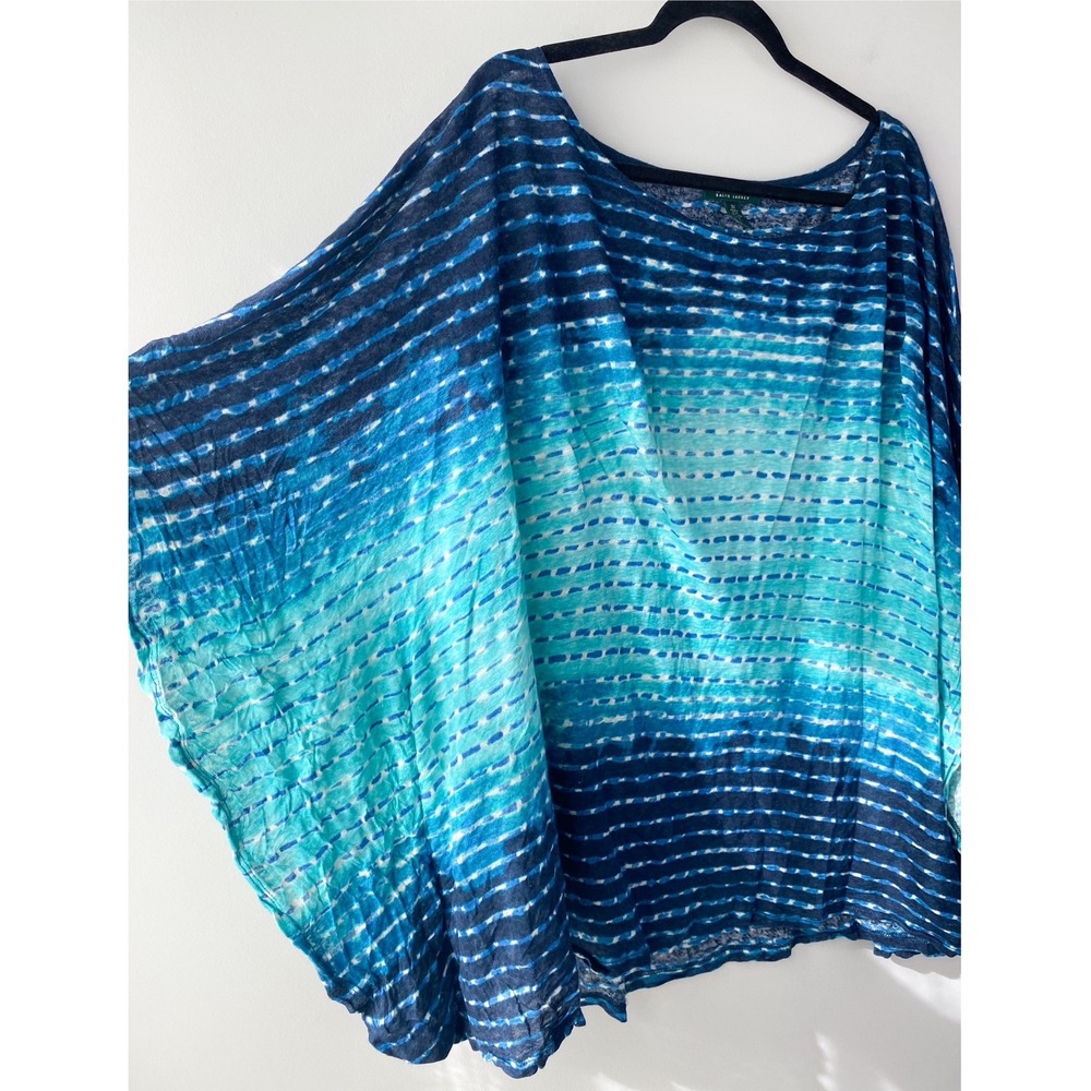 Lauren Ralph Lauren Womens 100% Linen Top 3X Blue Tie Dye Coastal Lightweight - Picture 2 of 8